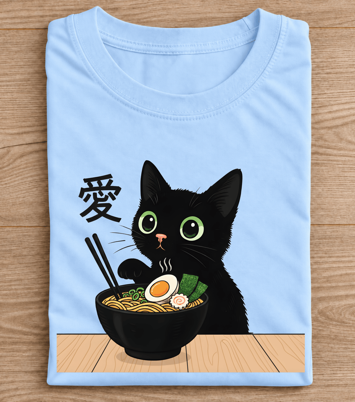 Süßes Kawaii Ramen-Katzen-Shirt mit japanischen Nudeln