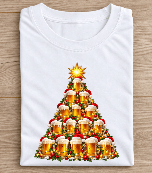 Bier Weihnachtsbaum T-Shirt mit Weihnachtsmützen