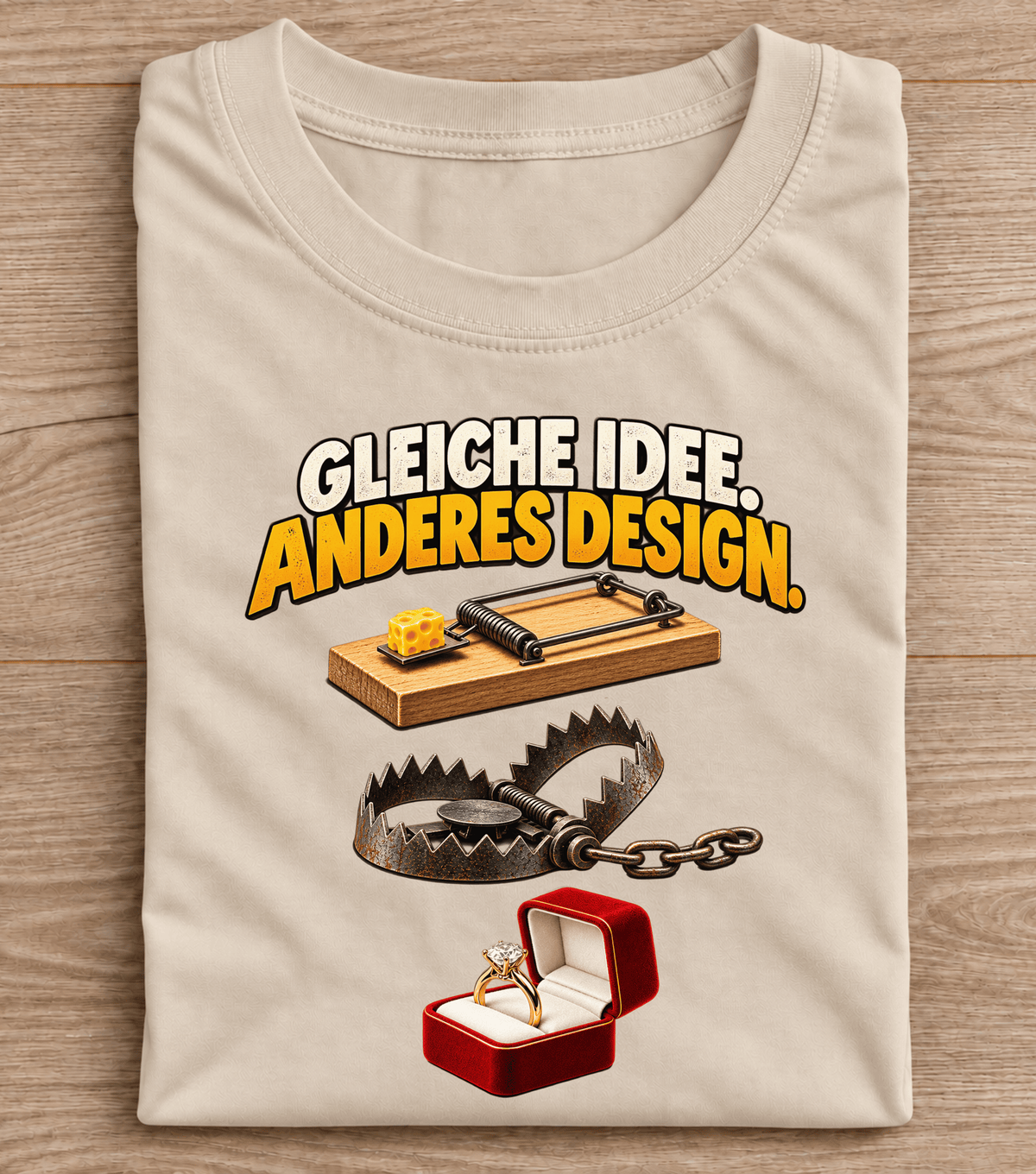 Gleiche Idee, anderes Design – lustiges deutsches T-Shirt mit Trap-Humor-Motiv