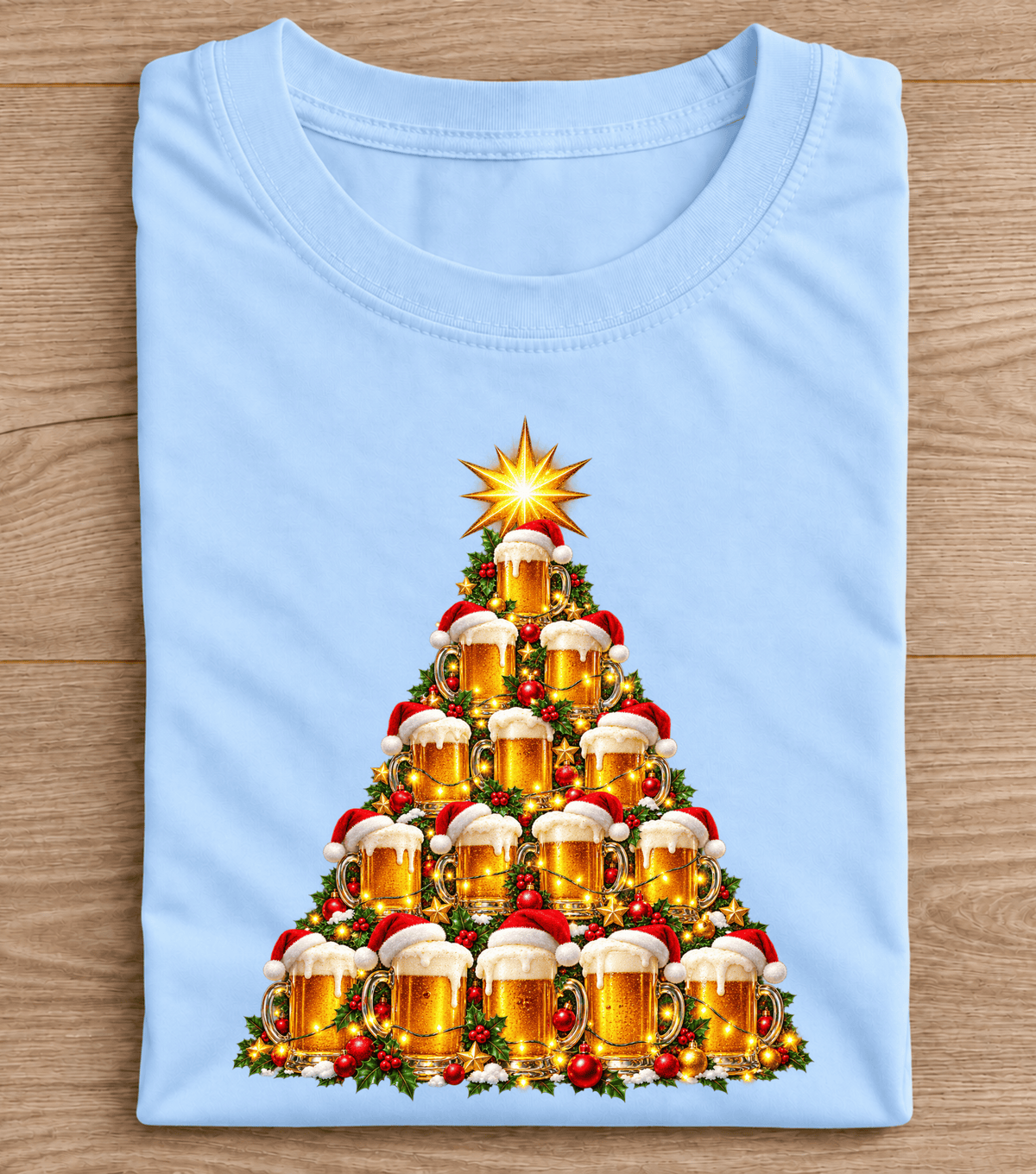 Bier Weihnachtsbaum T-Shirt mit Weihnachtsmützen