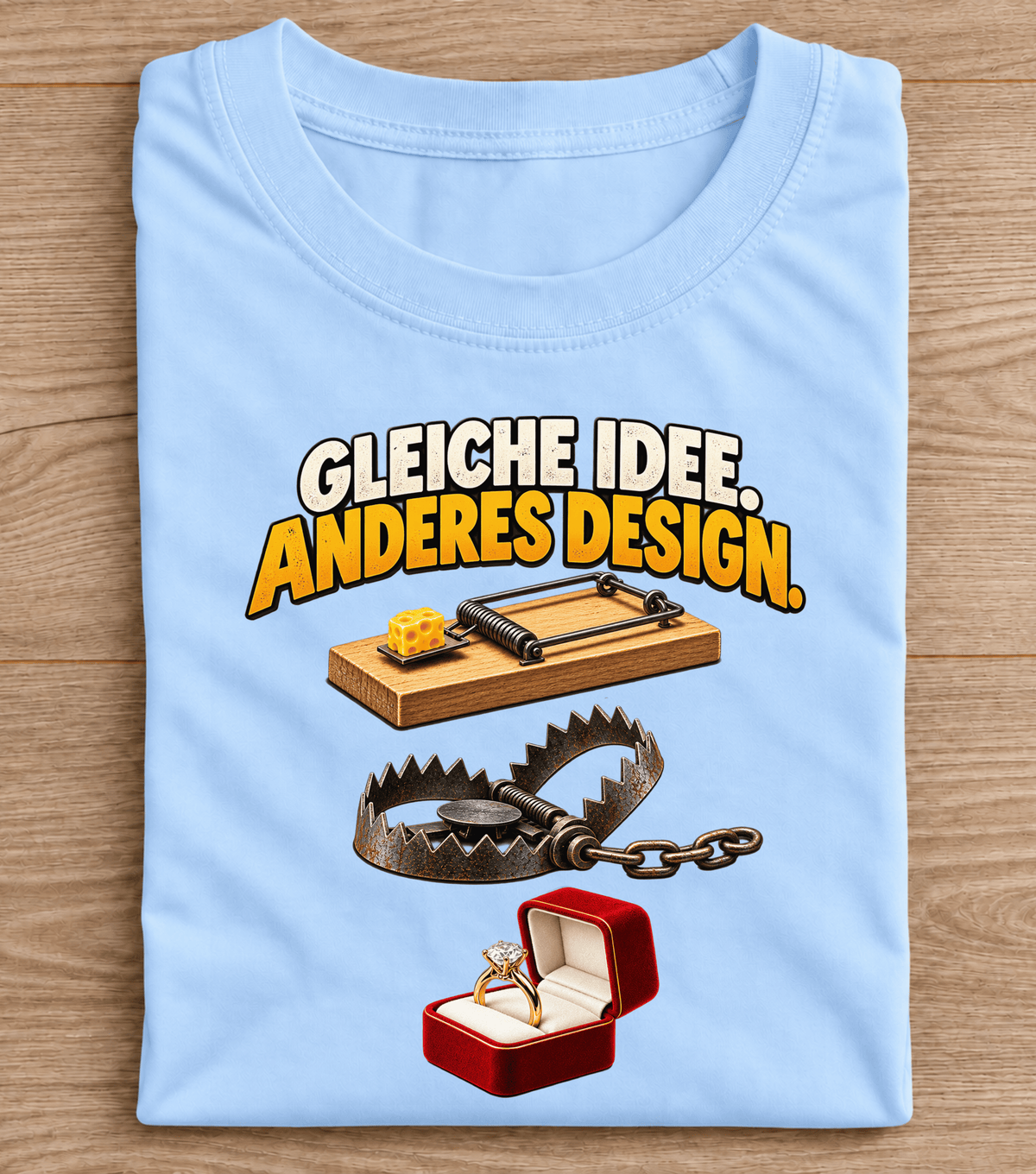 Gleiche Idee, anderes Design – lustiges deutsches T-Shirt mit Trap-Humor-Motiv