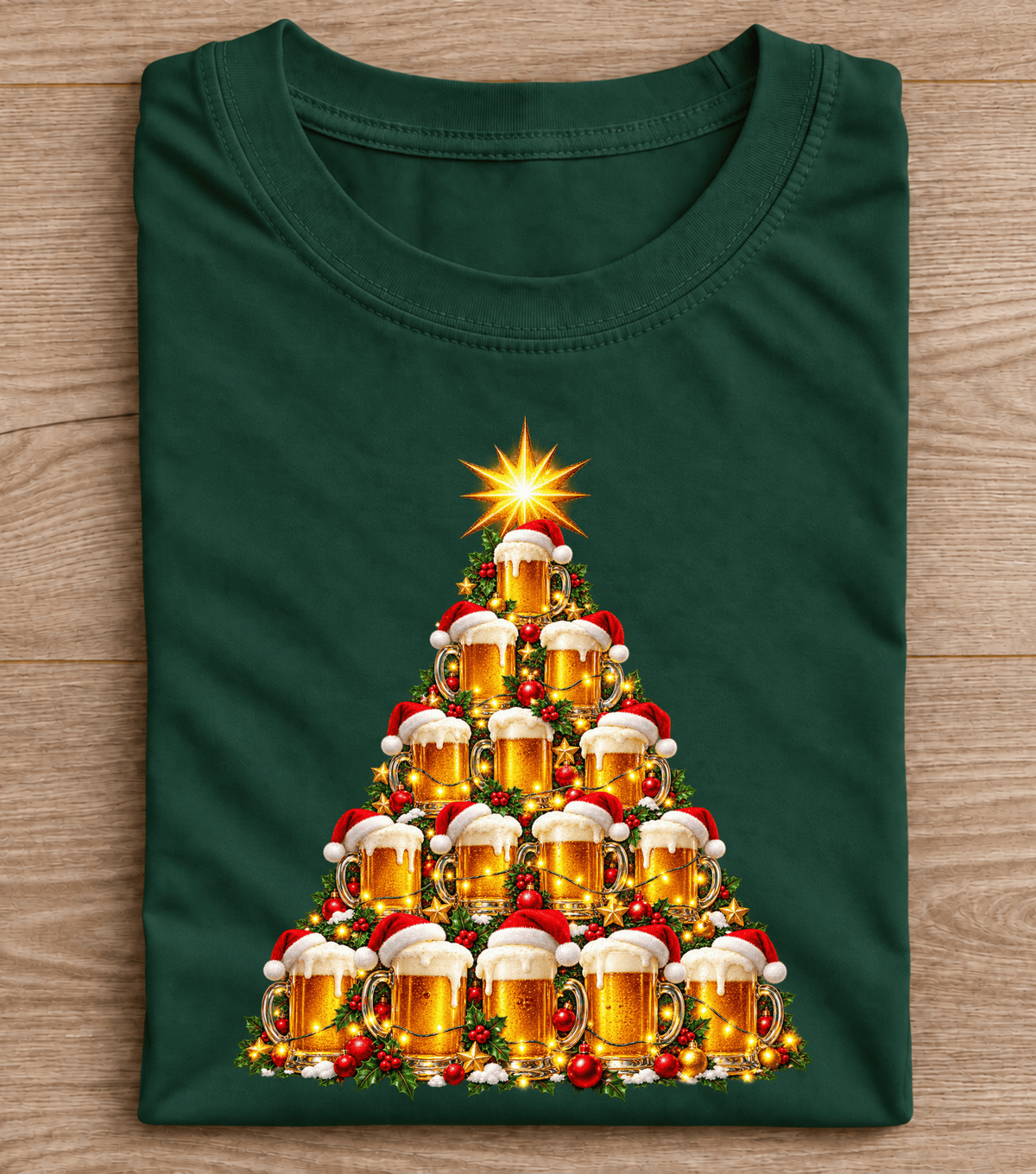 Bier Weihnachtsbaum T-Shirt mit Weihnachtsmützen