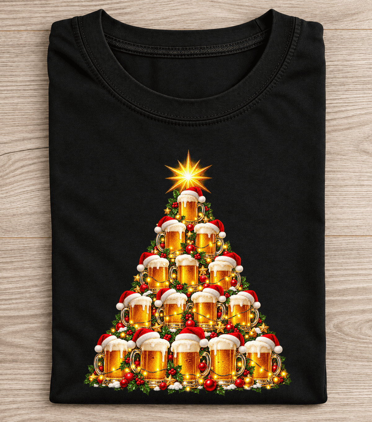 Bier Weihnachtsbaum T-Shirt mit Weihnachtsmützen
